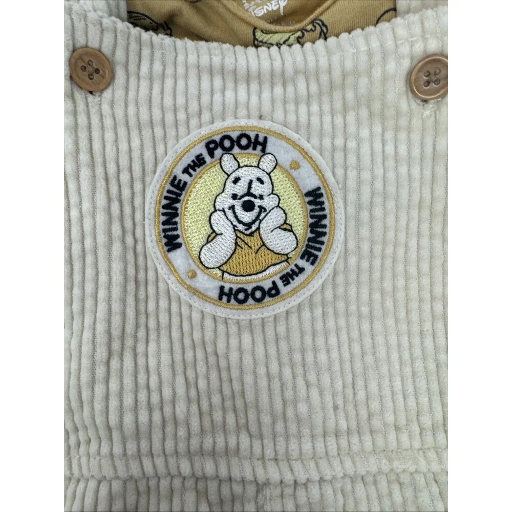 Disney Winnie the Pooh 2pc Corduroy Overalls & Long Sleeve Shirt Set 3-6m cream